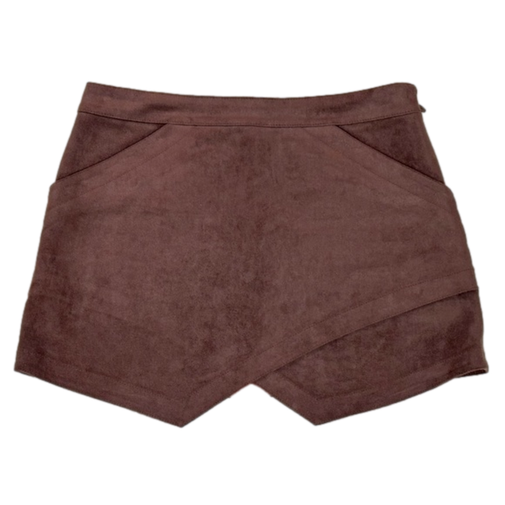 BCBGMaxAzria Brown Faux Suede Cross Front Mini Skirt Size 4